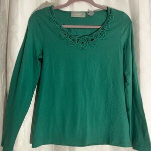Liz Claiborne Career Top Women's Size M Green Keyhole Neck Long Sleeve